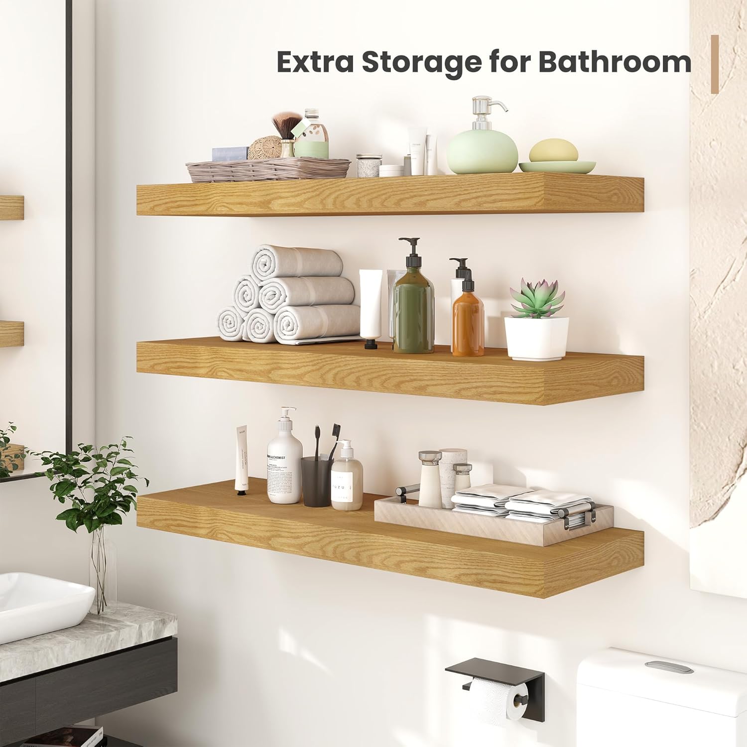 Heimlove 12" Deep Floating Shelves, 36 x 12 Inch Wall Mounted Long Floating Shelf with Invisible