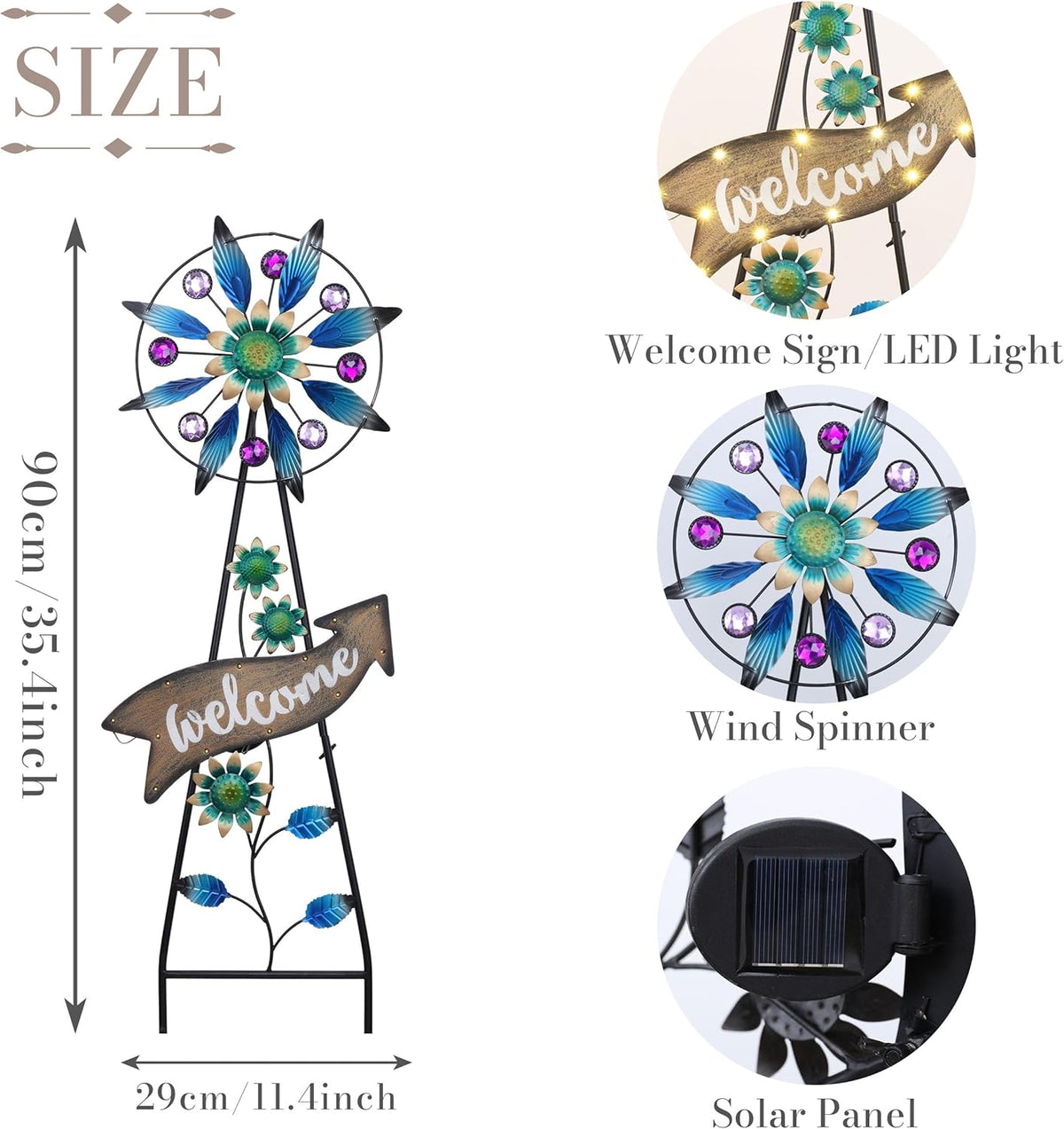 TERESA'S COLLECTIONS Peacock Garden Solar Stake, Wind Spinner Yard Art Sign for Outdoor Decor