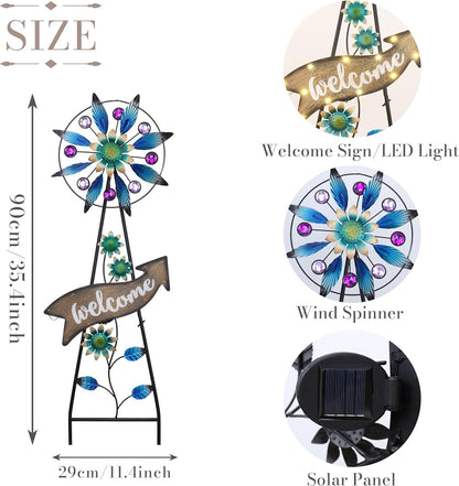 TERESA'S COLLECTIONS Peacock Garden Solar Stake, Wind Spinner Yard Art Sign for Outdoor Decor