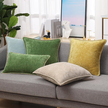 decorUhome Fall Chenille Soft Throw Pillow Covers 12x20 Set of 2, Lumbar Velvet Farmhouse Neutral