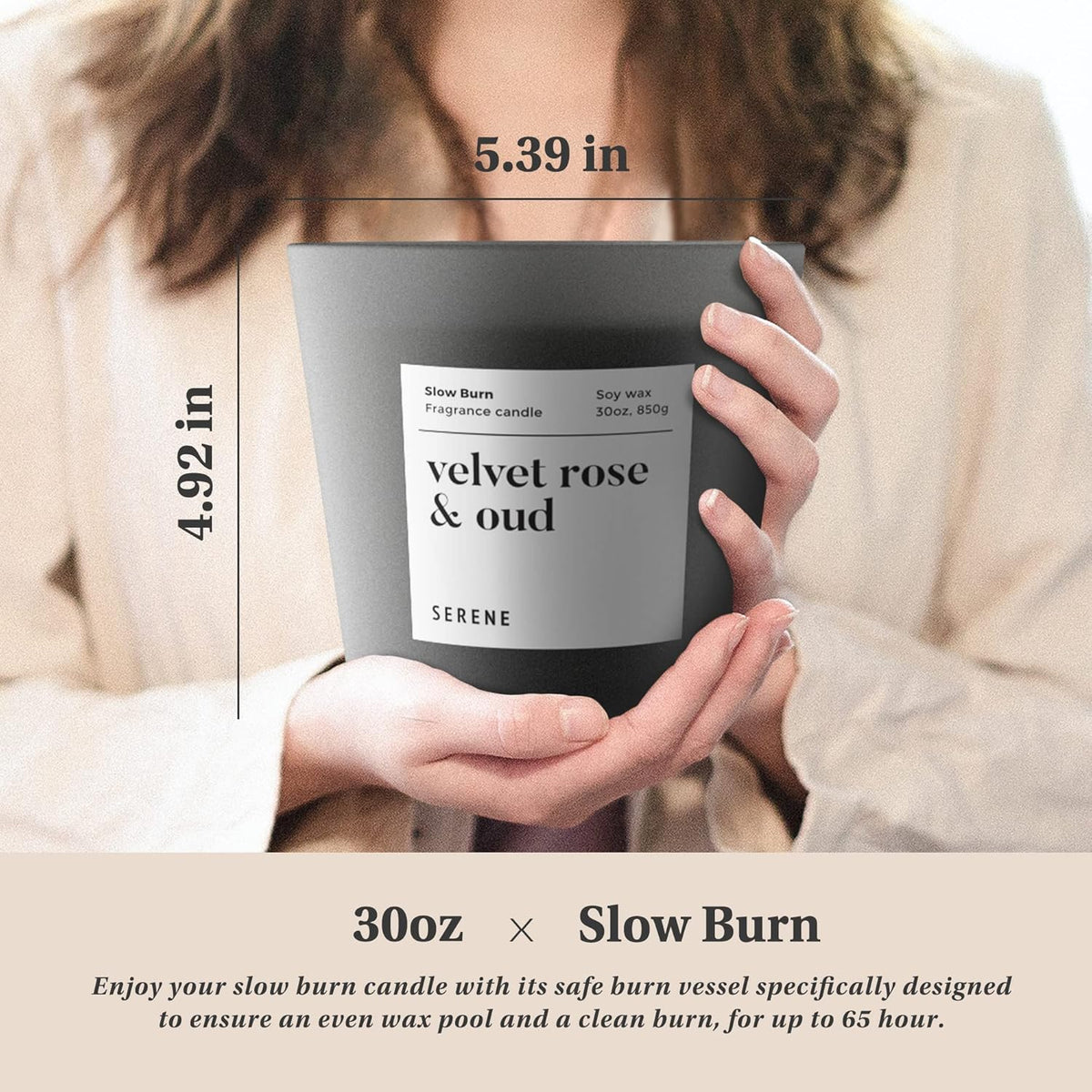Hidden Label Large Scented Candle, Velvet Rose & Oud, 30oz 3 Wick Huge Candle, Serene Collection