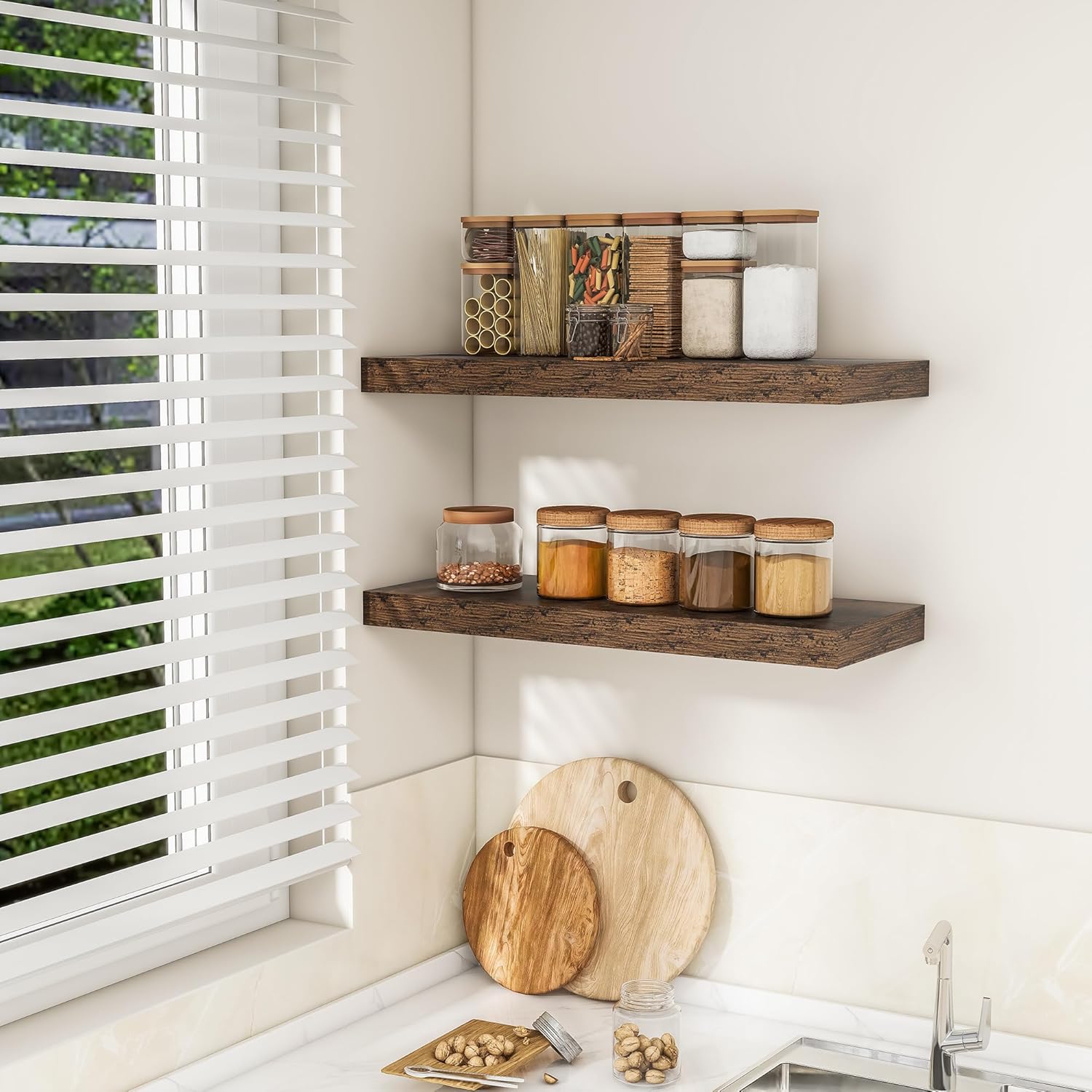 RICHFOCUS 31.5Inch Floating Shelves for Wall 2 Pack Shelves for Bedroom|Kitchen|Bathroom Wall