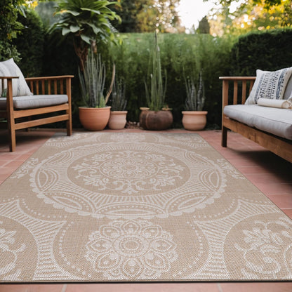 Medallion Outdoor Rug 5x7 Washable Outside Carpet for Indoor Patio Porch Waterproof Easy Cleaning