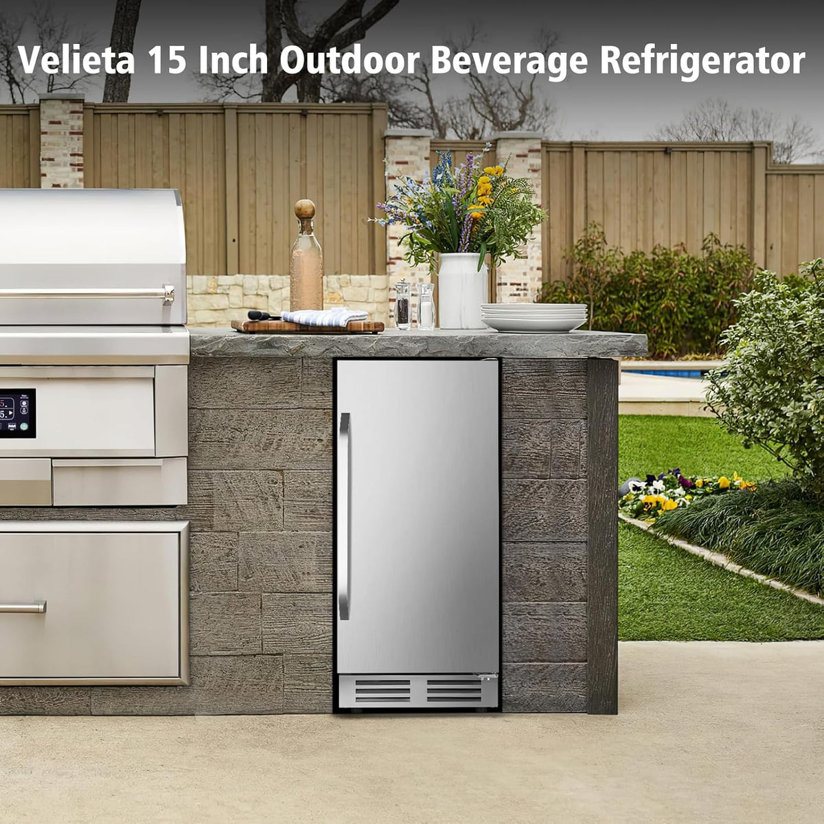 15 Inch Outdoor Beverage Refrigerator Cooler,Stainless Steel 127 Cans Beverage Fridge with French