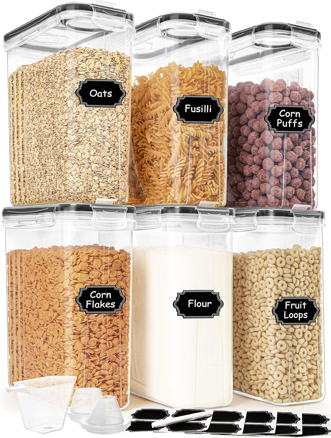 Cereal Containers Storage Set (4L / 135.2oz), 6PCS Airtight Food Storage Containers with Lids