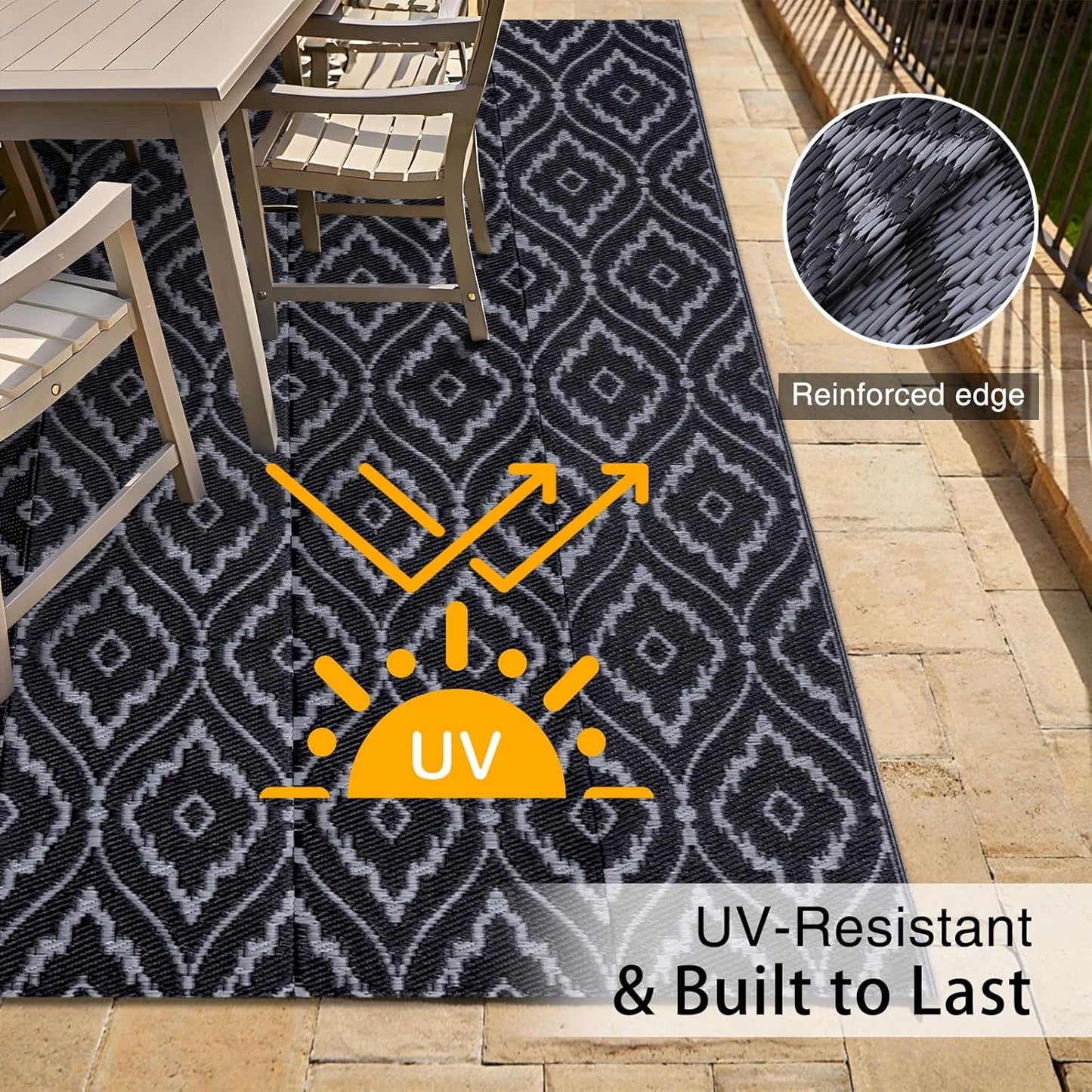 OLANLY Outdoor Rug 5x8 ft Waterproof, Outdoor Plastic Straw Rug with Geometric Pattern Clearance