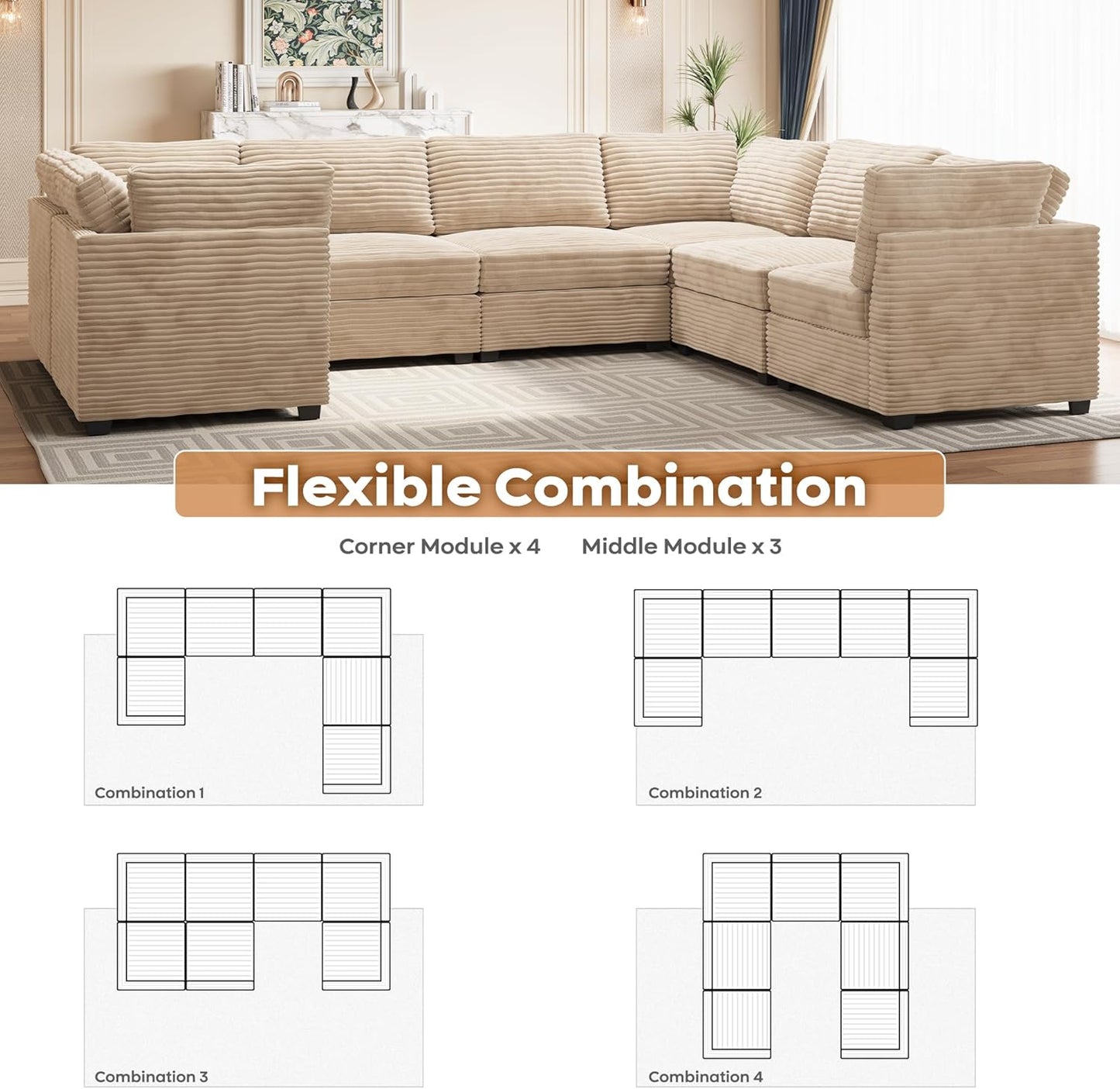ovios Sectional Sofa Couch with U-Shape Chaise Oversized, Comfy Modular Cloud Couches with Deep