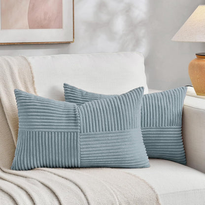 Fancy Homi Set of 2 Light Blue Lumbar Decorative Throw Pillow Covers 12x20 Inch for Living Room