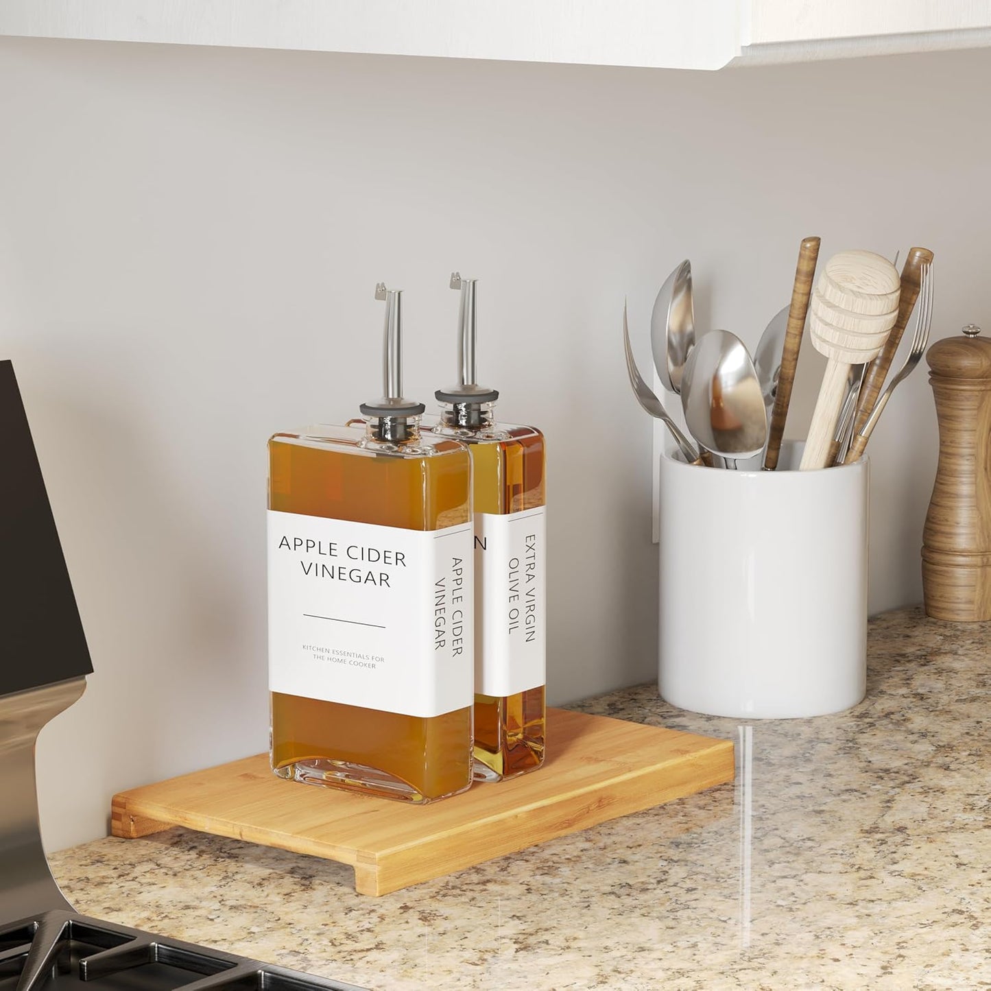 New England Stories Kitchen Cooking Oil Dispenser Set, Olive Oil and Vinegar Bottles, Soy Sauce