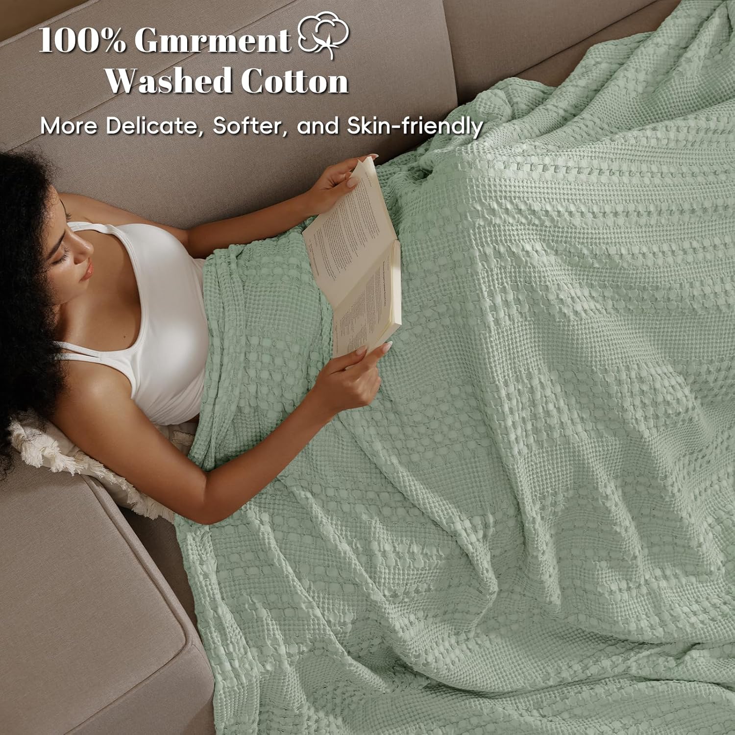 PHF 100% Cotton Waffle Weave Blanket Twin Size, Soft Lightweight Breathable Cozy Summer Blankets