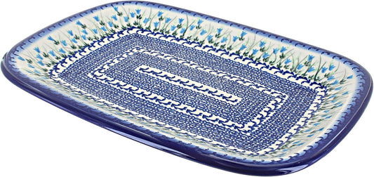 Blue Rose Polish Pottery Misty Large Rectangular Serving Platter