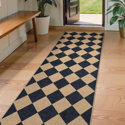 Lahome Checkered Easy Jute Runner Rug, 2x8 Hallway Kitchen Runner Rug Non Slip Washable Outdoor