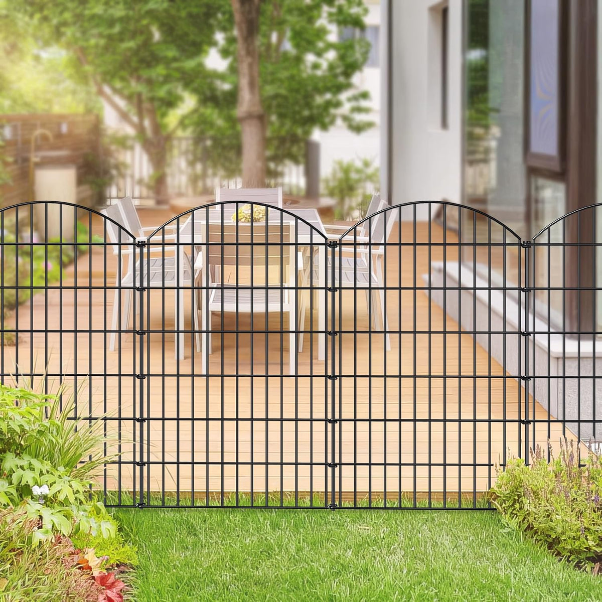 Metal Garden Fence 48in (H) x 12.7ft (L), 5 Panels + 6 Stakes Dog Fence Border Fence Animal