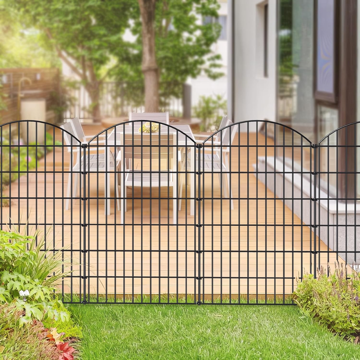 Metal Garden Fence 48in (H) x 12.7ft (L), 5 Panels + 6 Stakes Dog Fence Border Fence Animal