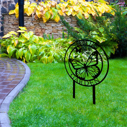 Custom Butterfly Metal Garden Sign with Stakes, Metal Yard Art, Personalized Butterfly Home Garden