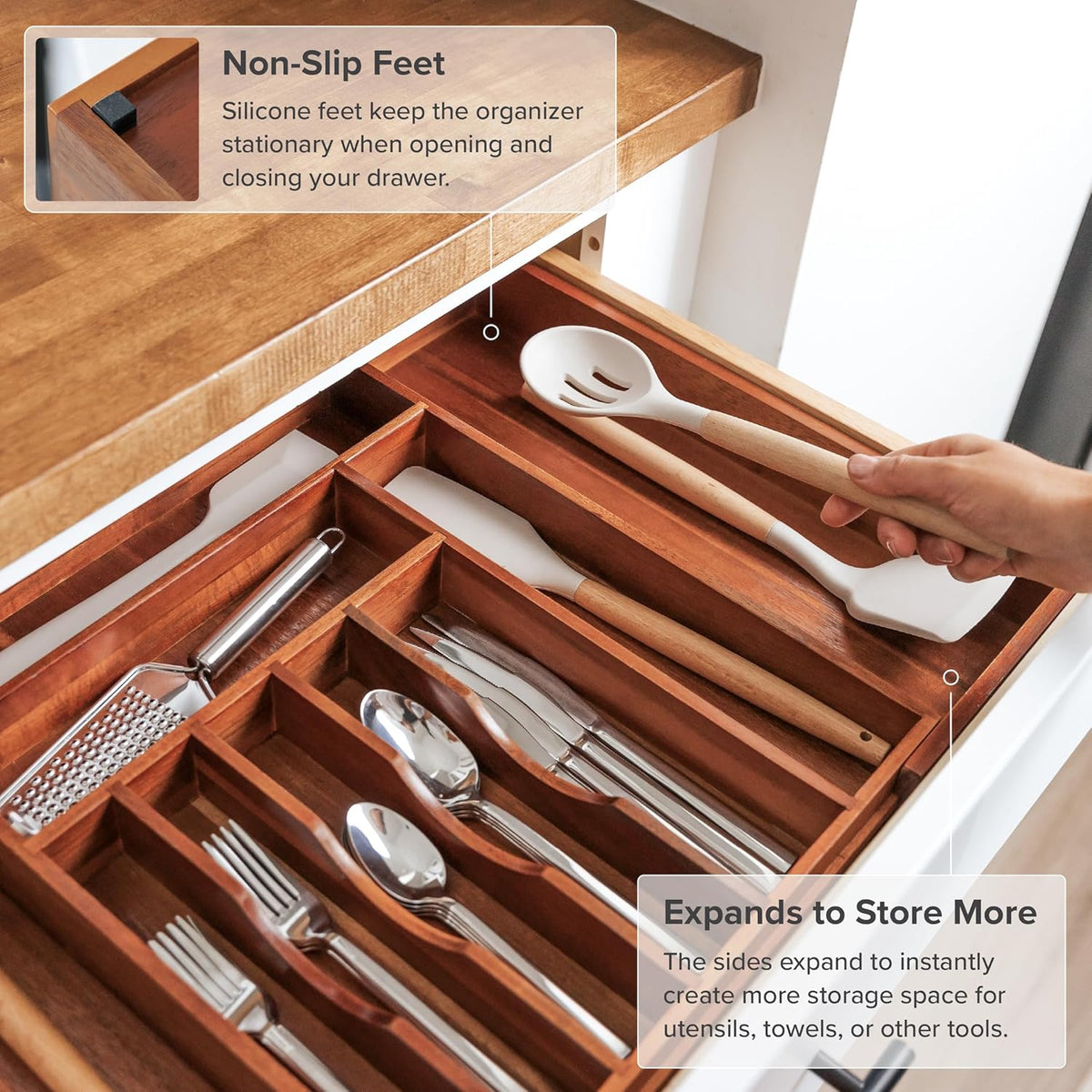Premium Silverware, Flatware and Utensil Organizer for Kitchen Drawers, Expandable 14.5 to 25