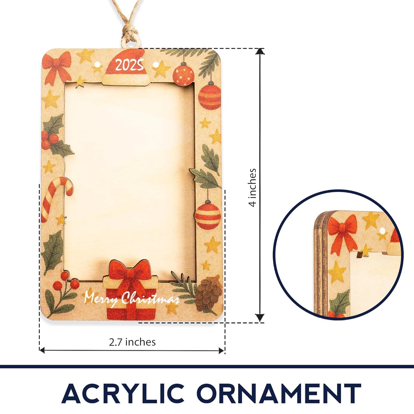 Christmas Picture Frame Ornament 2025 – Wooden Photo Holder Decoration | Family Keepsake Gift