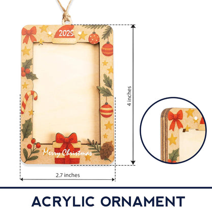 Christmas Picture Frame Ornament 2025 – Wooden Photo Holder Decoration | Family Keepsake Gift