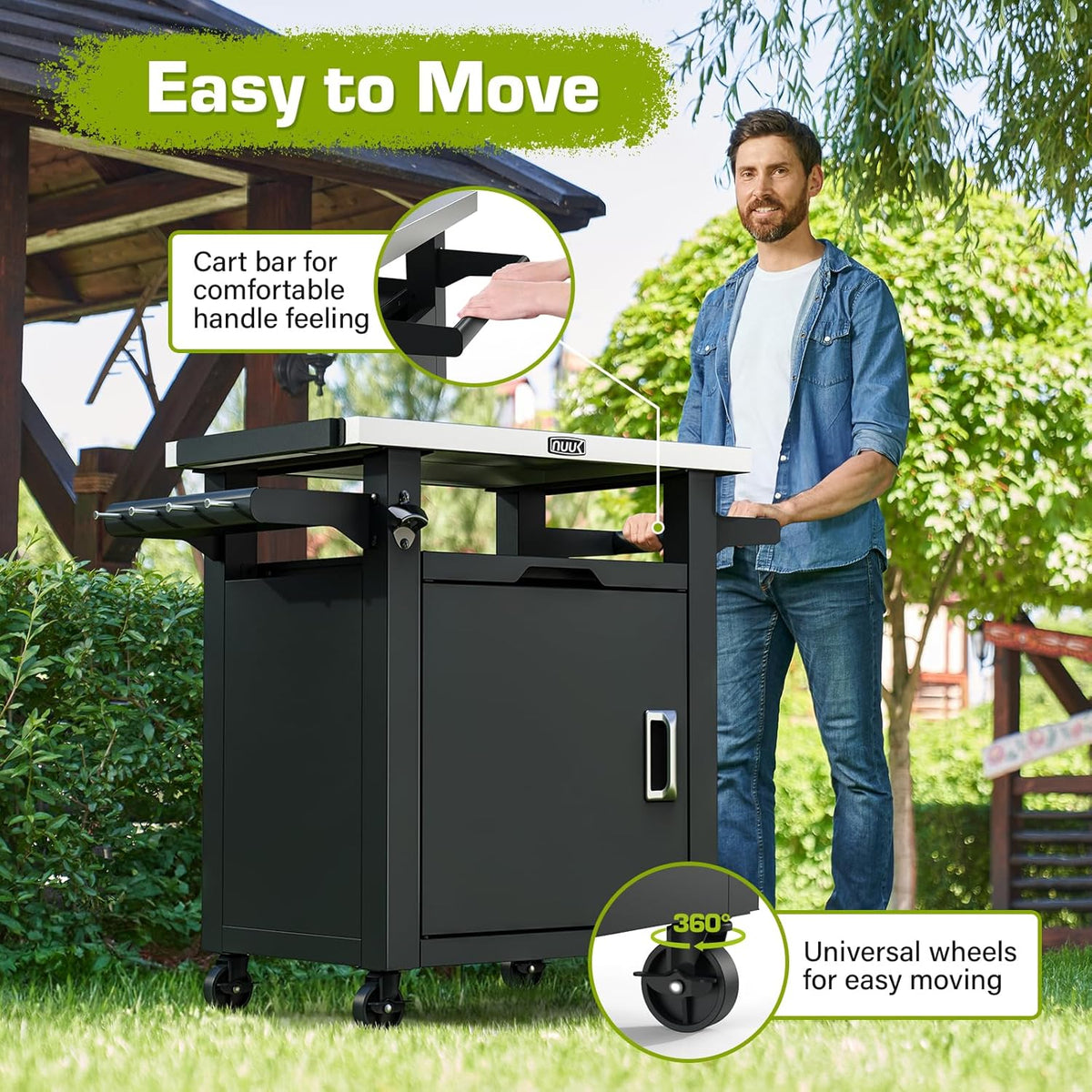 NUUK Grill Carts Outdoor with Enclosed Cabinet and Storage Drawer, Portable Patio Bar Cart with