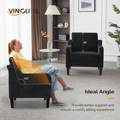 VINGLI Living Room Chairs Set of 2, Black Accent Chair 5.5" Thick Seat Cushion Comfy Chair Soft