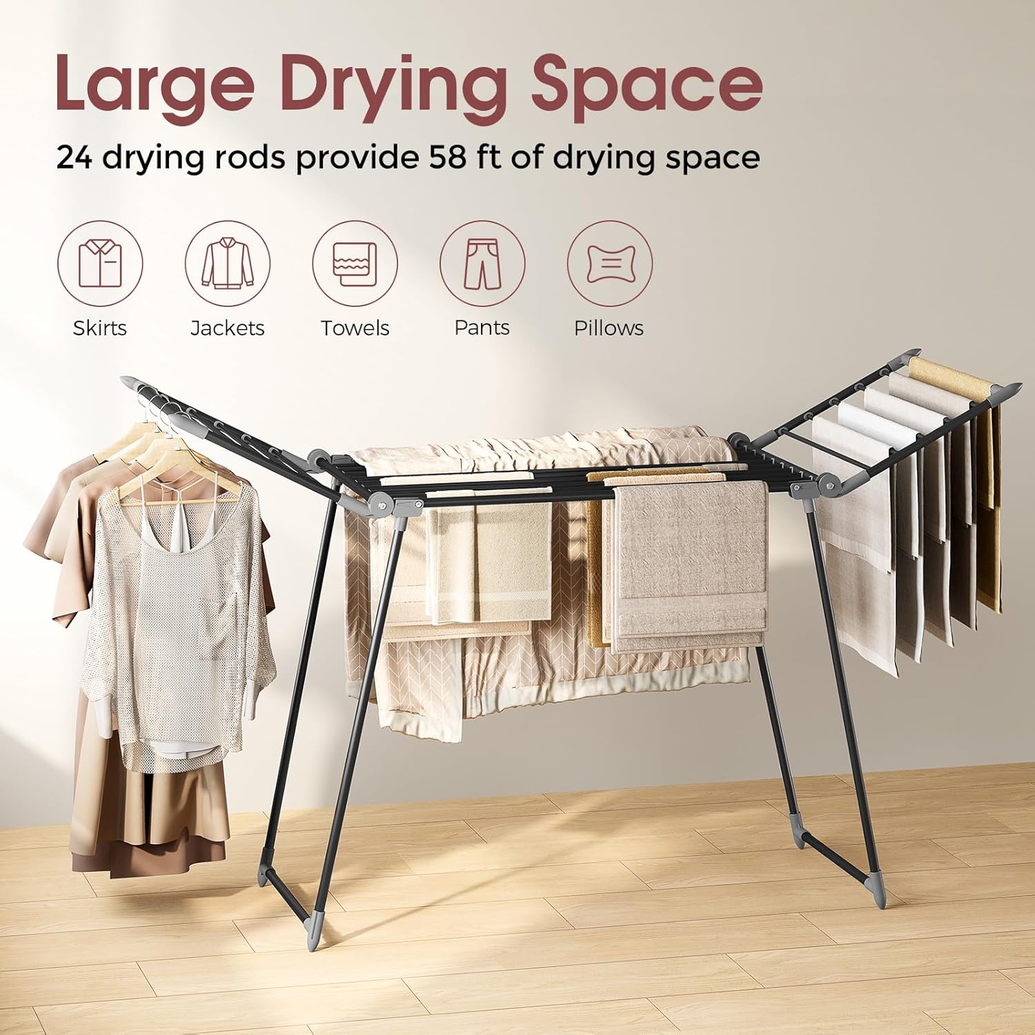 APEXCHASER Clothes Drying Rack Foldable, Large Drying Rack Clothing, Winged Laundry Rack Folding
