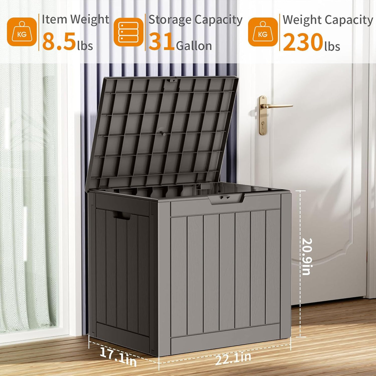 31 Gallon Resin Deck Box, Lockable Patio Outdoor Storage Box for Furniture, Garden Tools and Tools