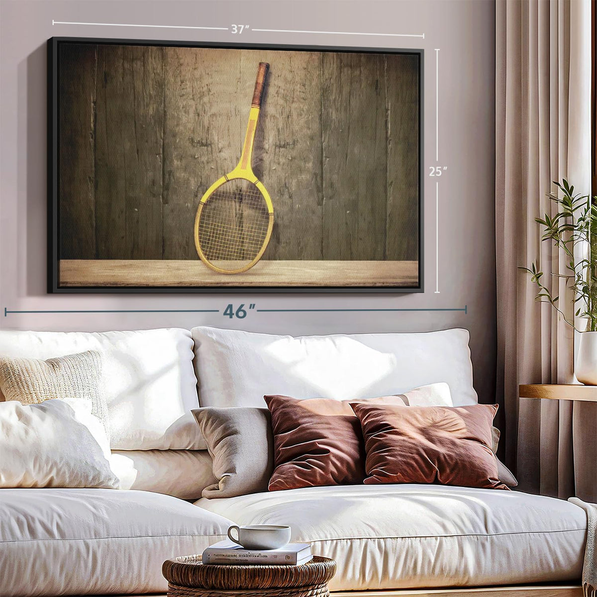 ElephantStock Vintage Tennis Racket Wall Art - Horizontal Framed Canvas - 1-Piece Living Room Wall