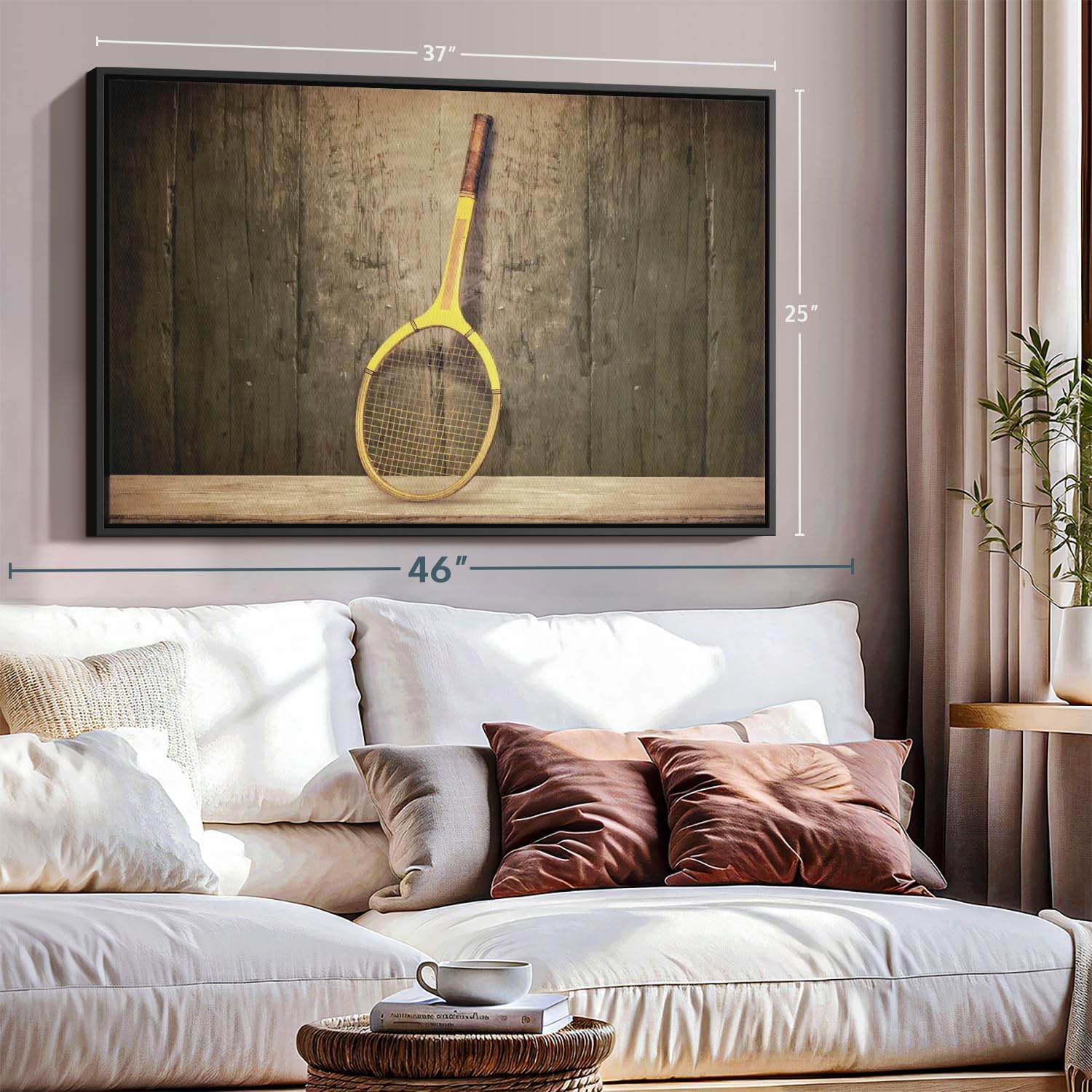 ElephantStock Vintage Tennis Racket Wall Art - Horizontal Framed Canvas - 1-Piece Living Room Wall