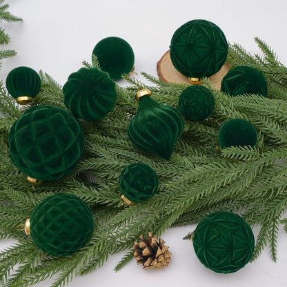 46PCS Velvet Christmas Ball Ornaments Set, Flocked Shatterproof Xmas Tree Decor, Assorted Hanging