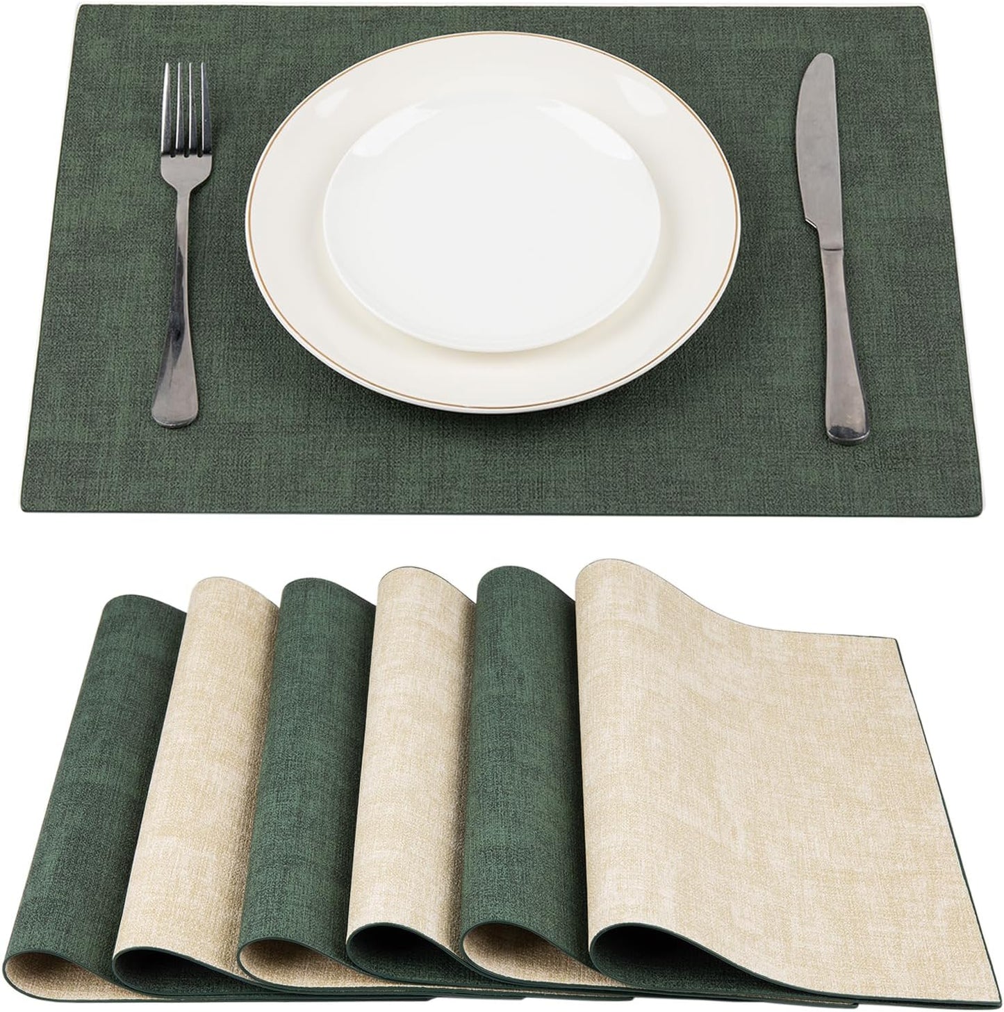SUEH DESIGN Leather Placemats Set of 6 Reversible Table Mats Heat Resistant Waterproof No-Slip