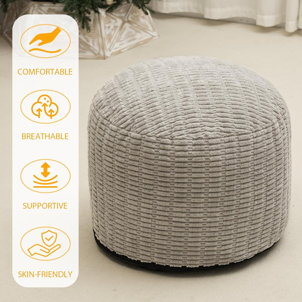 Round Stuffed Pouf Ottoman for Foot Rest, Storage Ottoman Pouf Foot Stool Cushion, Faux Fur Poufs