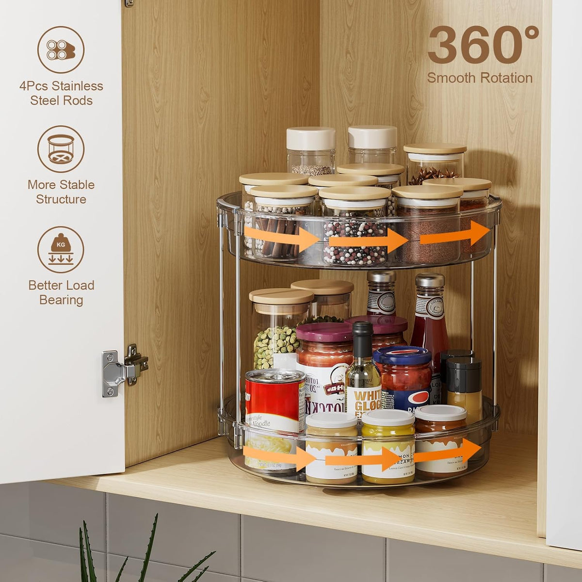LAMU 12 inch 2 Tier Lazy Susan Turntable Organizer Rotating Spice Rack Organization for Cabinet