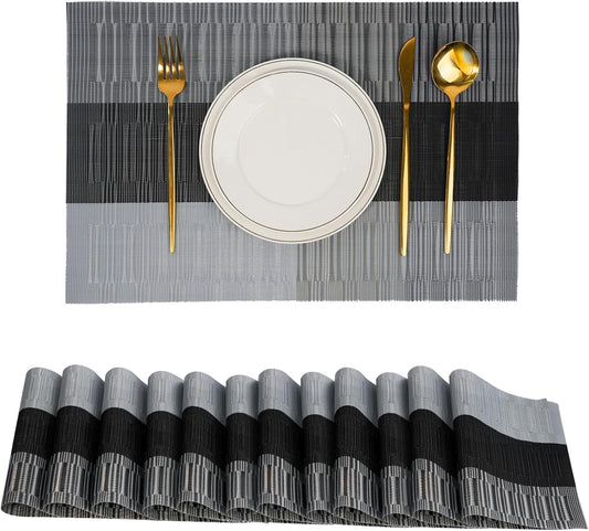 Placemats Set of 12，Non-Slip PVC Weave Table Mats Easy to Clean，Heat Resistant Place Mats for