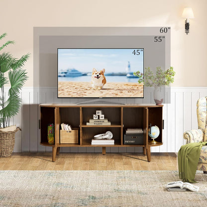 51" Fluted TV Stand, Mid-Century Modern Entertainment Center for Tvs up to 60" with Drawers and