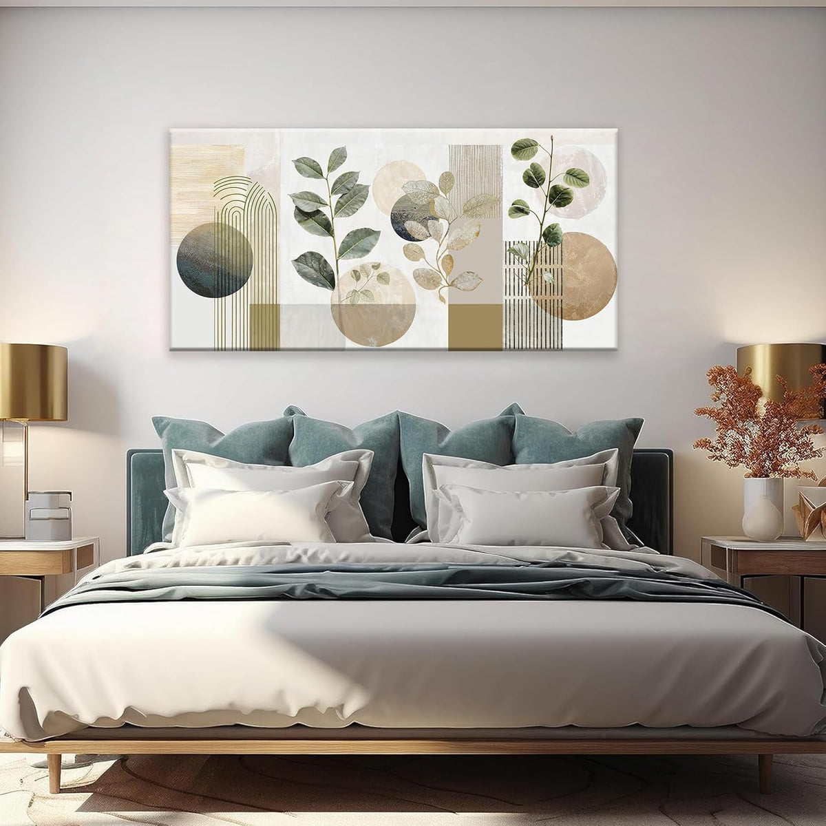 Boho Green Wall Art Mid Century Canvas Wall Art Decor Set Bohemian Abstract Wall Decor Modern