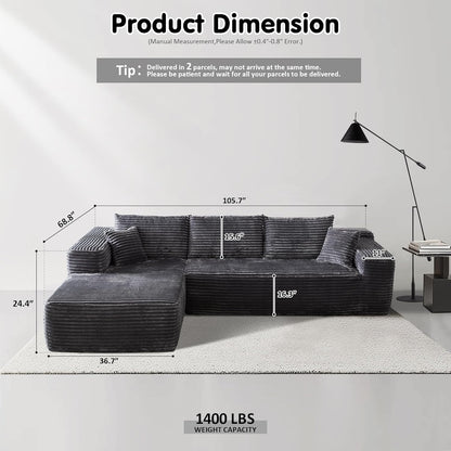 ovios 104" Cloud Sectional Couch with L-Shape Chaise,Modern Modular Sofa with Deep Seat