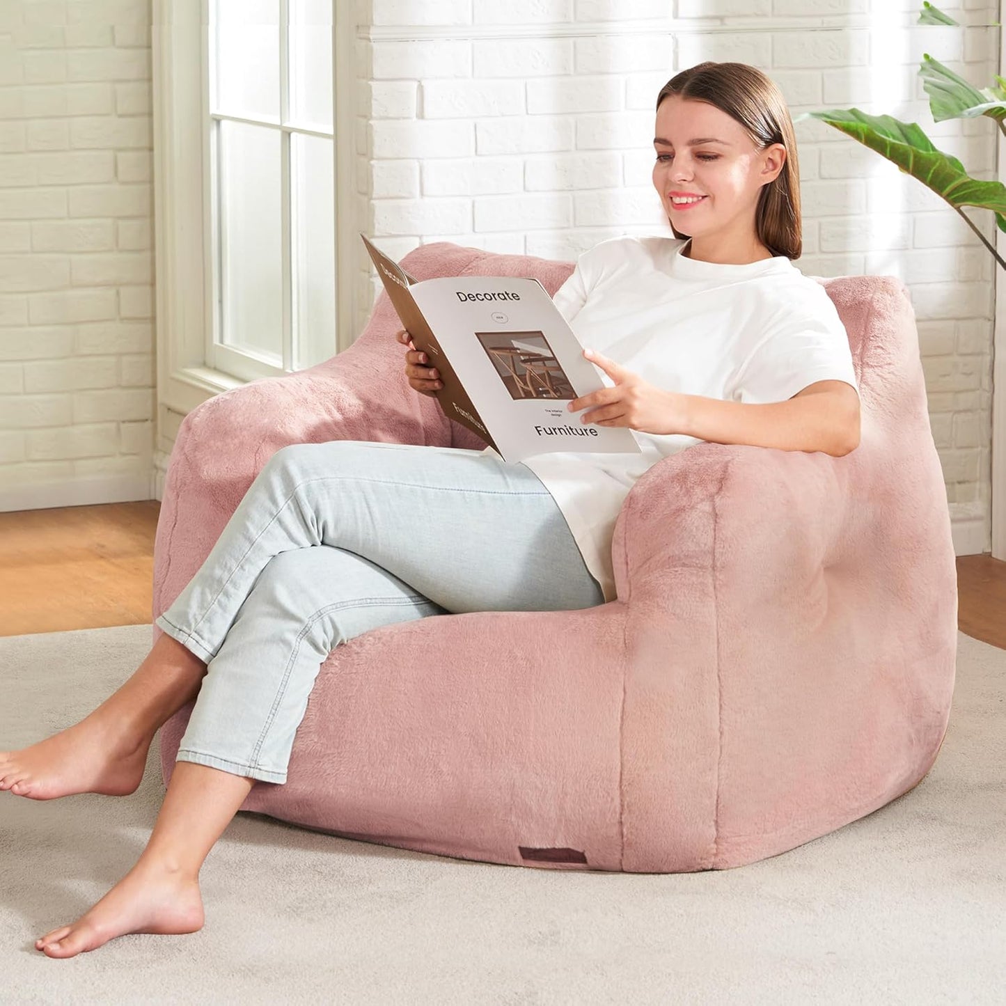 Hobestluk Bean Bag Chair for Adult Small Bean Bag Chairs with Arms Furry Beanbag Chair with Foam