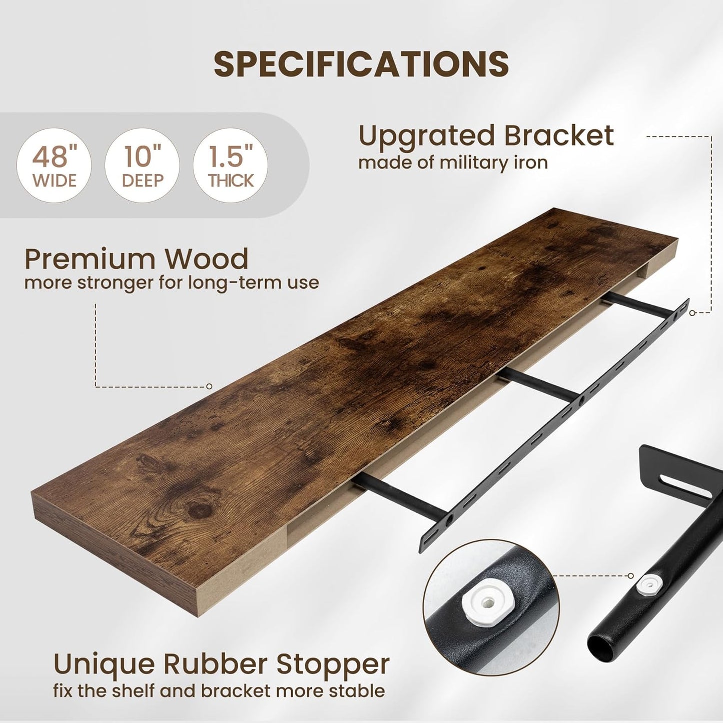 48 Inch Floating Shelves for Wall - 10 Inch Deep Fireplace Mantel Shelf - Wood Floating Shelves for