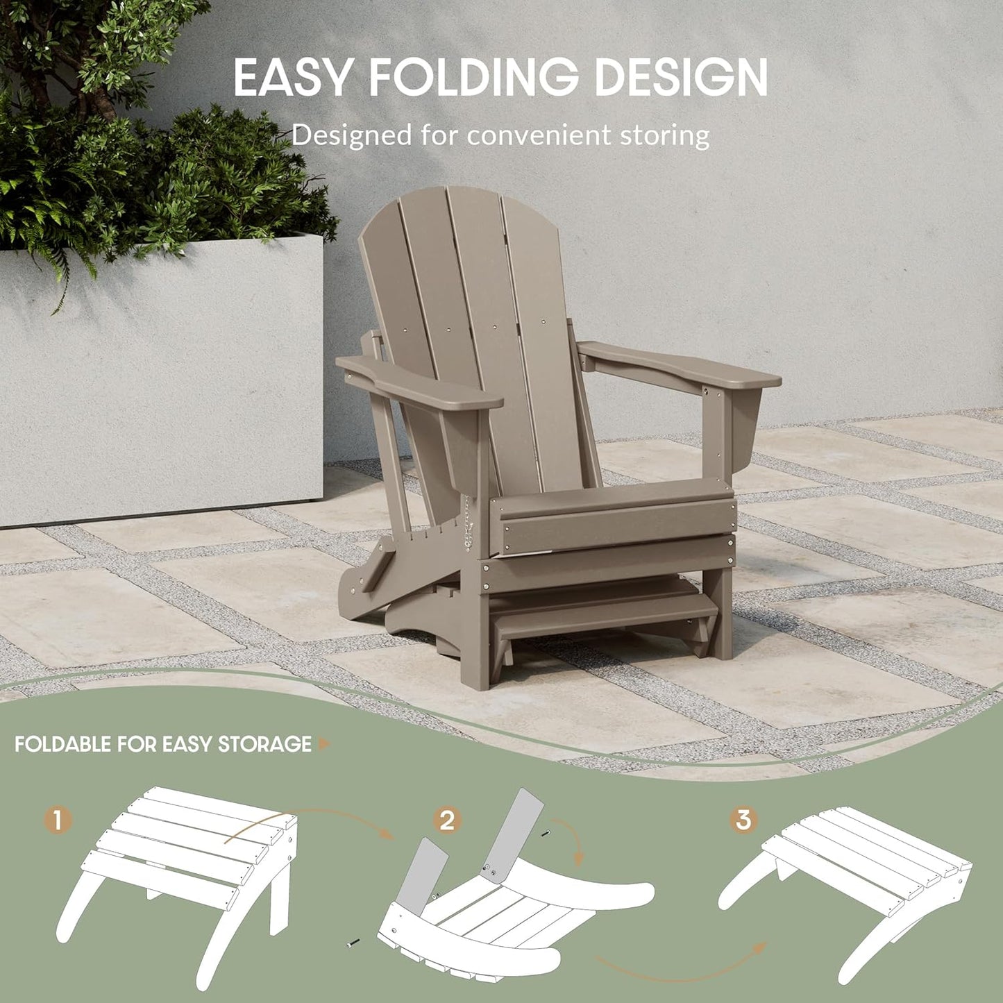 WestinTrends Outdoor Ottoman, Patio Adirondack Ottoman Foot Rest, All Weather Poly Lumber Folding