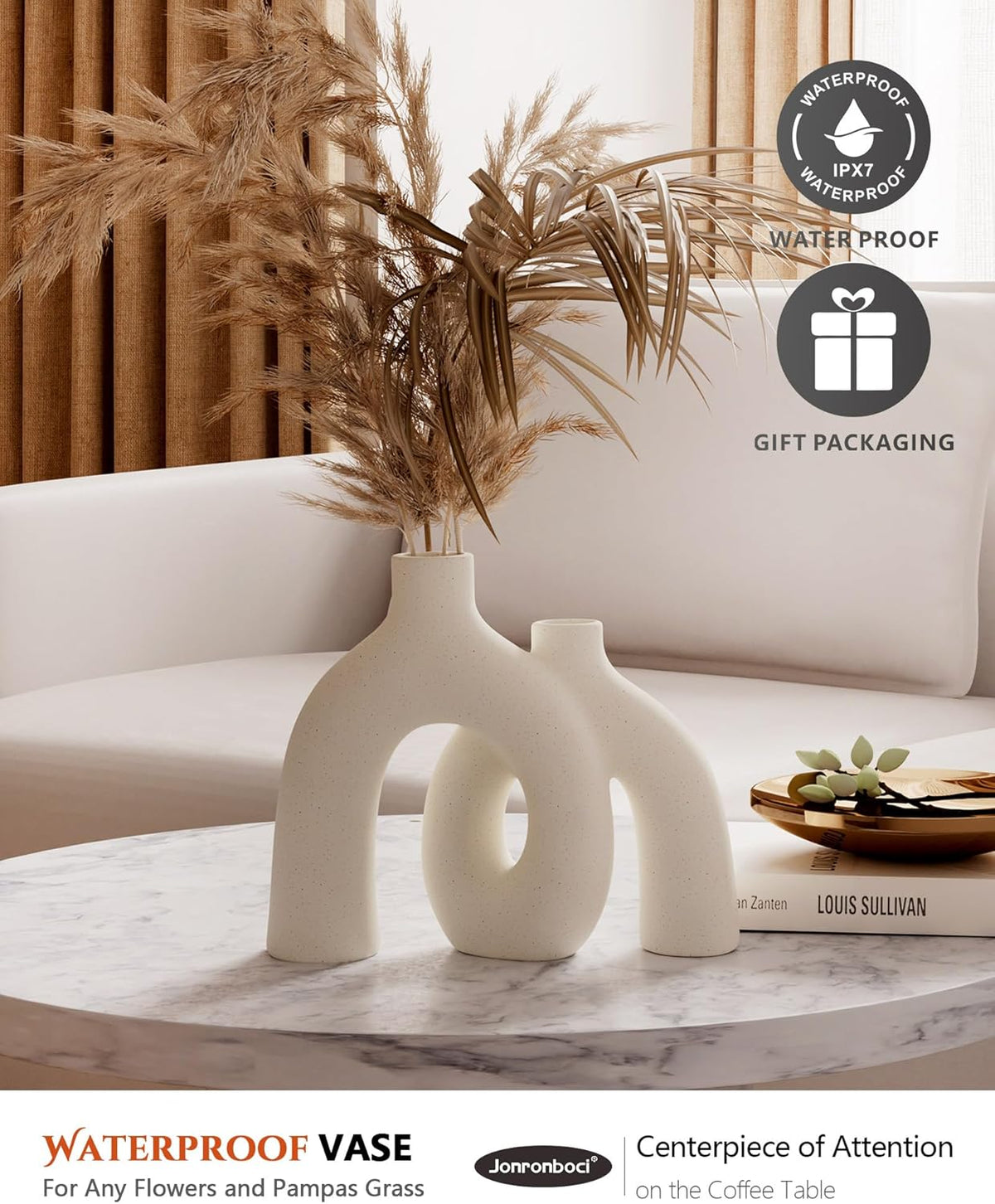 Hug Donut Decorative Vase Set - Modern Nordic Boho Style Vases Home Decor, Matte Ceramic