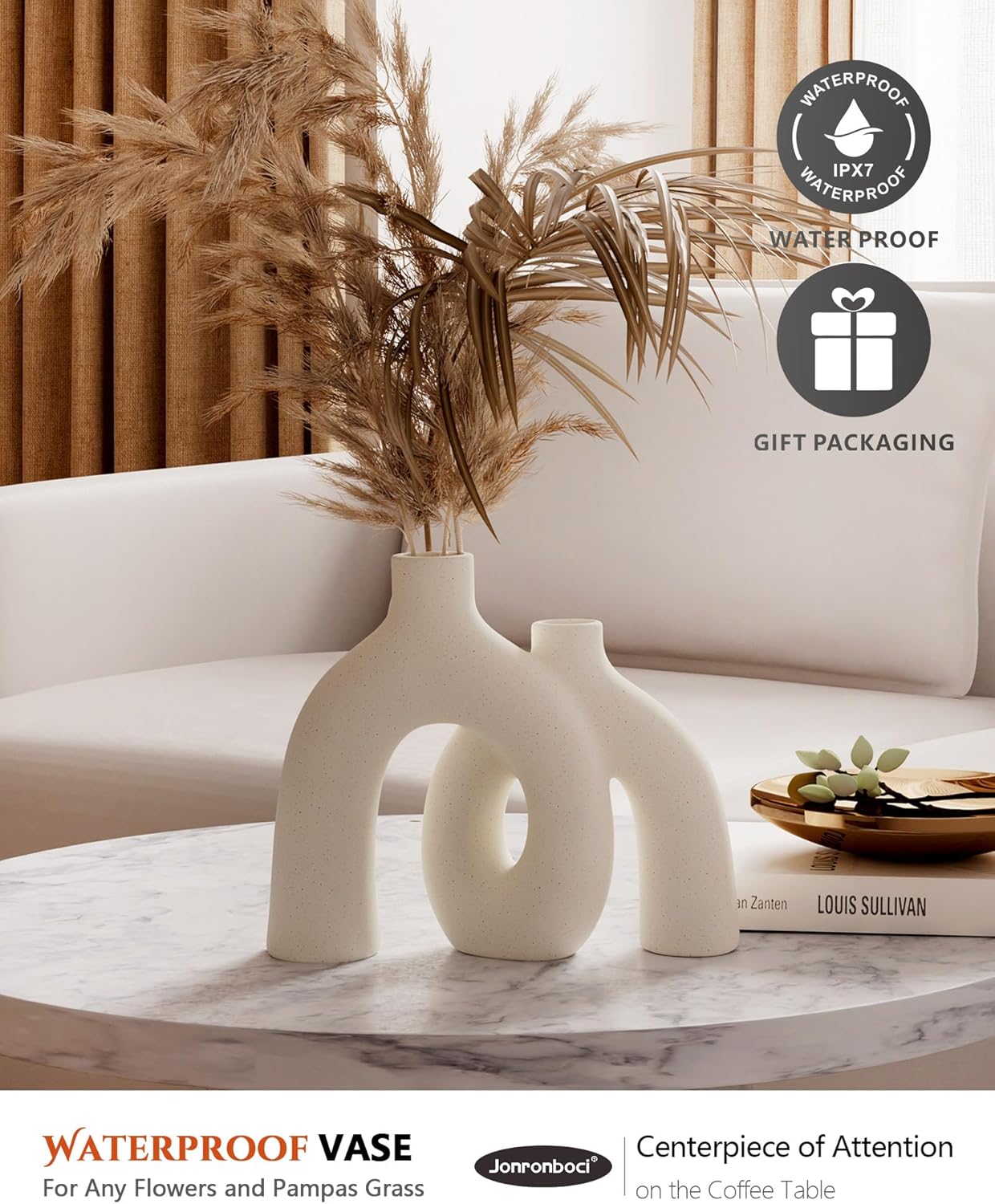Hug Donut Decorative Vase Set - Modern Nordic Boho Style Vases Home Decor, Matte Ceramic
