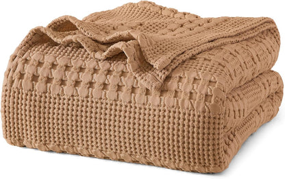 PHF 100% Cotton Waffle Weave Blanket Twin Size, Soft Lightweight Breathable Cozy Summer Blankets