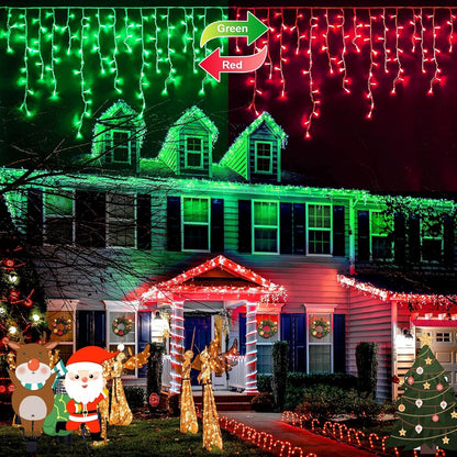 JMEXSUSS 400 LED Christmas Icicle Lights Outdoor, Red & Green Halloween Icicle Lights Clear