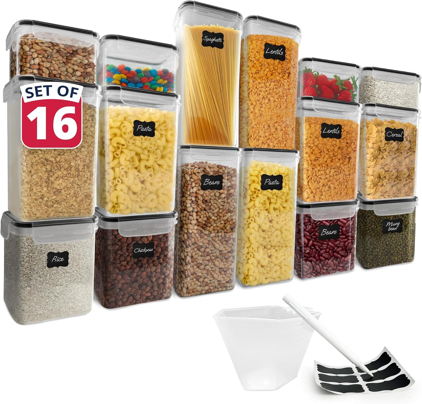 Reli. Airtight Food Storage Containers with Lids (16 Sets) | Kitchen Organizers and Storage Pantry