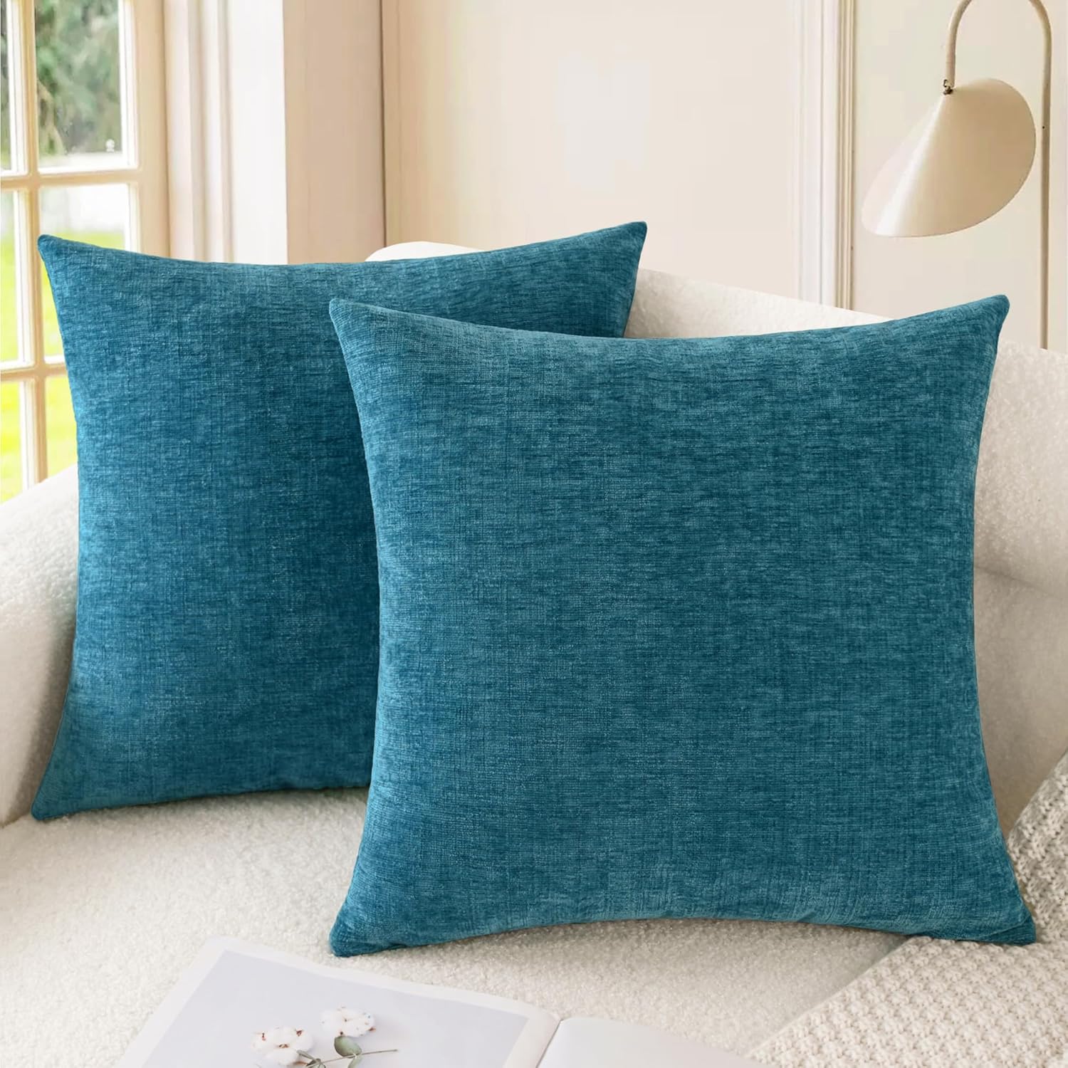 CaliTime Throw Pillow Covers Decorative 26 X 26 Inches Pack of 2 Cozy Chenille Cushion Cases for