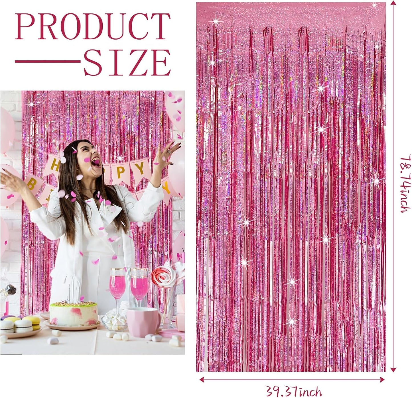 3 Pack Pink Backdrop Party Decorations Tinsel Curtain Party Backdrop Foil Fringe Birthday