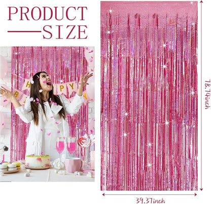 3 Pack Pink Backdrop Party Decorations Tinsel Curtain Party Backdrop Foil Fringe Birthday