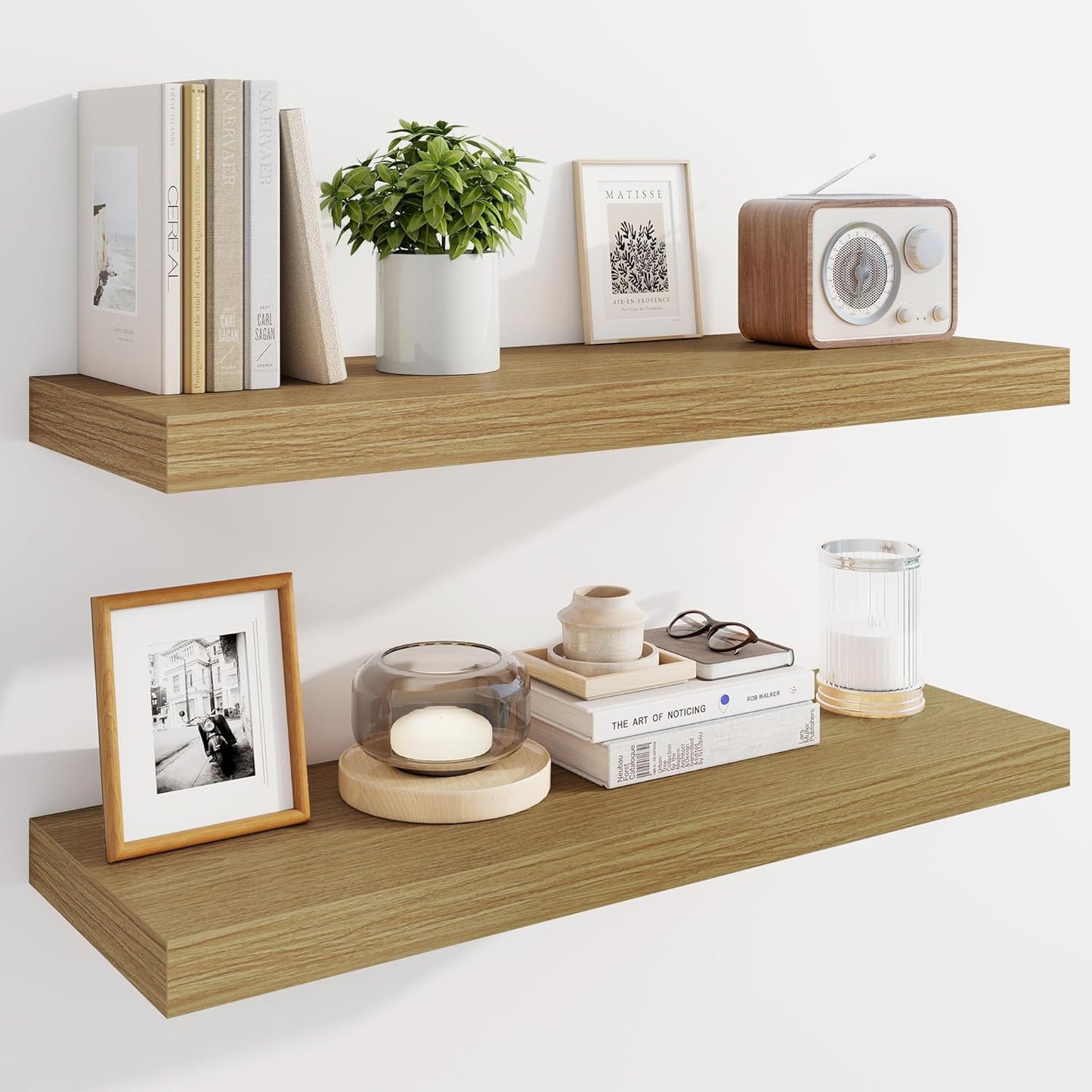 Marsmiles 30" Floating Shelves for Wall, Wooden Shelves with Invisible Brackets Set of 2, Rustic
