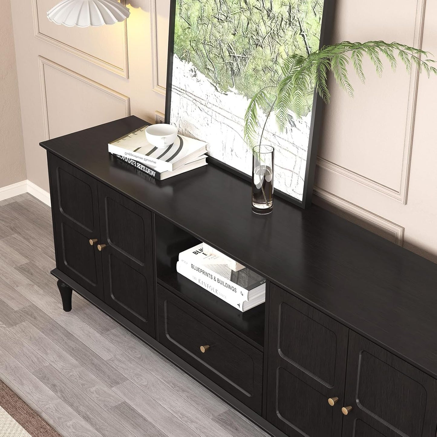 ARTPOWER 67'' Mid-Century Modern TV Stand with Storage Drawer and Doors, Long TV Stand with