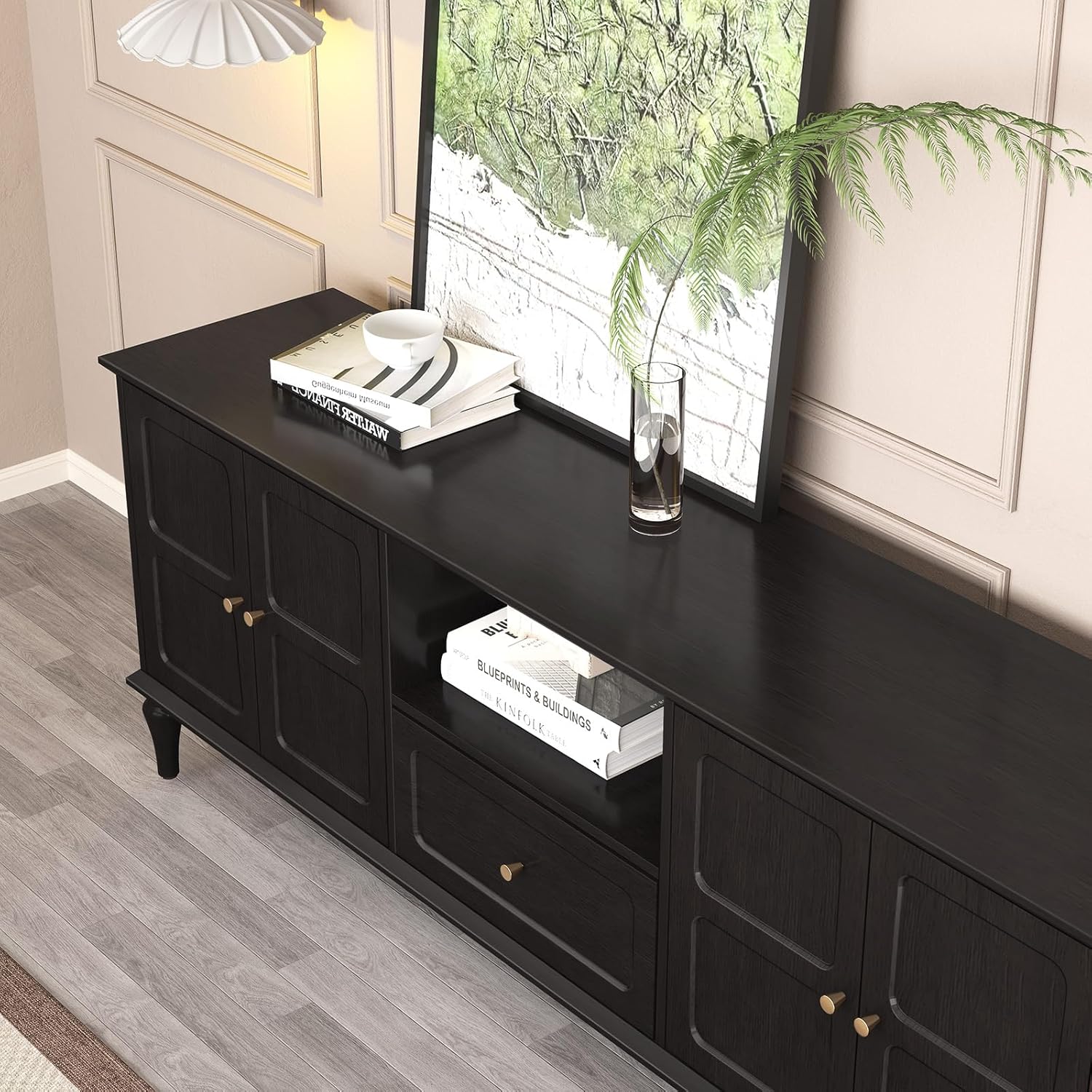 ARTPOWER 67'' Mid-Century Modern TV Stand with Storage Drawer and Doors, Long TV Stand with